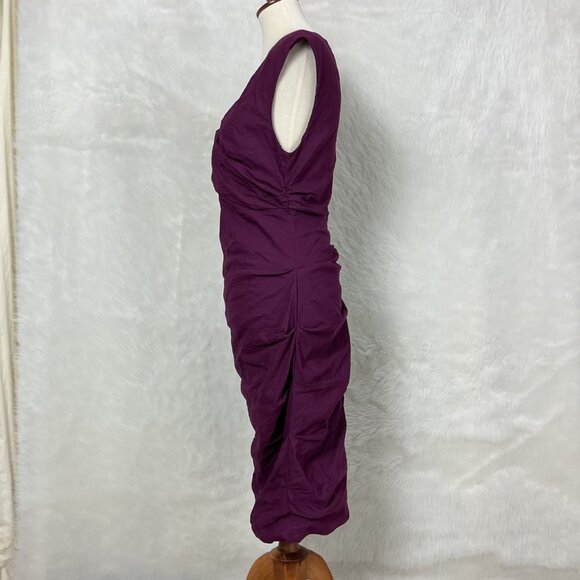 Eileen Fisher Cotton Silk Steel Stretch Shirred Purple Red Dress 10 - Picture 2 of 7